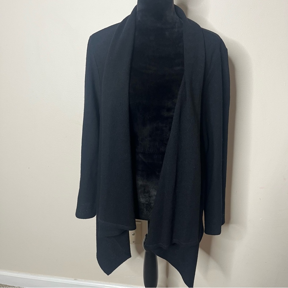 Eileen Fisher Women’s Black Open Front Long Sleeve‎ Draped Wool Knit  Cardigan L